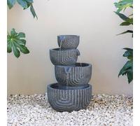 Primrose Lyne Stacked Bowls Grey Outdoor Patio Water Feature with LEDs 49.5cm Primrose Grey