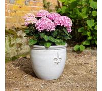 Primrose Medium Stoneware Debossed Logo Round Planter In Cream 34cm in White Primrose White