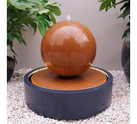 Primrose Melincourt Galvanised Zinc Sphere Water Feature with LED Lights 60cm in Brown Primrose Brown