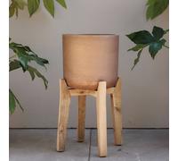 Primrose Metallic Concrete Round Planter with Wooden Stand in Bronze 51.5cm in Metallics Primrose Metallics