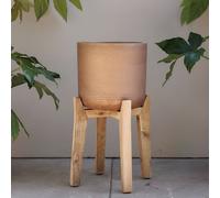 Primrose Metallic Concrete Round Planter with Wooden Stand in Bronze 51.5cm in Metallics Primrose Metallics