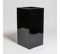Primrose Metallic Grey Polystone Tall Square Cubic Patio Planter 60cm in Black Primrose Black