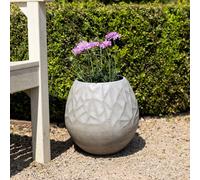 Primrose Natural Cement Round Geometric Pattern Effect Planter In Grey 32Cm