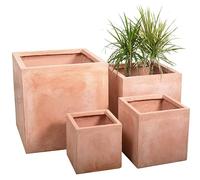 Primrose Outdoor Fibrecotta Terracotta Cube Garden Planter Pots XL 50cm³ (19.7in³)