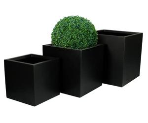 Primrose Outdoor Fibreglass Plant Pot Cube Gloss Planter in Black Medium 50cm (19.6in)