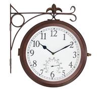 Primrose Outdoor Garden Station Clock With Thermometer Antique Bronze Double Sided
