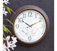 Primrose Outdoor Garden Wall Clock With Thermometer and Hygrometer Antique Brown
