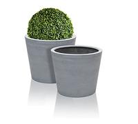 Primrose Outdoor Grey Polystone Round Planter 52 Litre Set of 2 Medium Planters 35cm x 40cm (13.7in x 15.7in)
