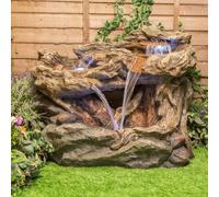 Primrose Outdoor Water 'Montana Falls' Feature Log & Rock Cascade Lights 77cm in Brown Primrose Brown