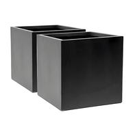 Primrose Pack of 2 Medium Terracotta Garden Outdoor Fibrecotta Dark Grey Cube Planter 30cm