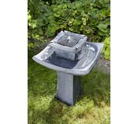 Primrose Pagoda Solar Water Feature & Fountain with Bird Bath in Grey Primrose Grey