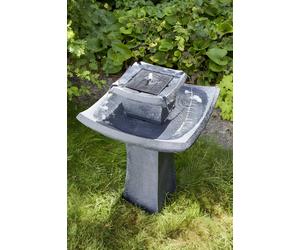 Primrose Pagoda Solar Water Feature & Fountain with Bird Bath in Grey Primrose Grey