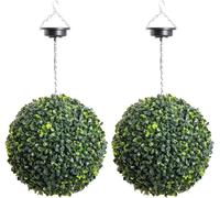 Primrose Pair of 28cm Solar Powered LED Artificial Topiary Ball 'The Little Buxus Ball' in Green Primrose Green