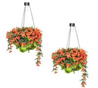 Primrose Pair of Artificial Duranta Red Flowers Hanging Basket with Solar Light 26cm Primrose Multicolor