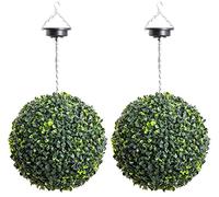 Primrose Pair of Artificial LED Buxus Topiary Balls with Solar Powered LED Lights 38cm
