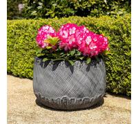 Primrose H23cm Fibrecotta Round Planter In Charcoal Garden Patio Flower Pot