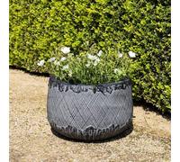 Primrose Pattern Textured Fibrecotta Round Planter In Charcoal 36cm in Black Primrose Black