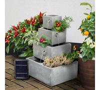 Primrose Perth 4 Tier Grey Solar Powered Water Feature & Herb Planter With Led Lights 63Cm