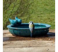 Fallen Fruits Round Ceramic Bird Bath - Petrol Blue