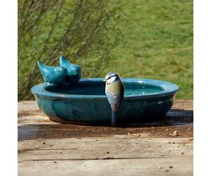 Primrose Petrol Blue Glazed Ceramic Bird Bath 32.9cm