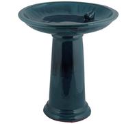 Primrose Petrol Blue Glazed Ceramic Pedestal Bird Bath H47