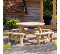 Primrose Pine Eight Seater Wooden Round Garden Picnic Table And Bench 115Cm