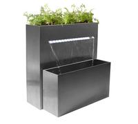 Primrose Planter & Waterfall Cascade Silver Stainless Steel Outdoor Water Feature With Lights H89Cm