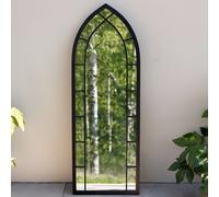 Primrose Pointed Arch Garden Mirror Metal Frame Glass Window Illusion 170cm in Black Primrose Black