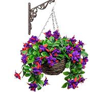 Primrose Premium Large Artificial Outdoor Hanging Baskets With Flowers (Fuchsia, Set of 1)