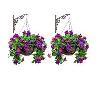 Primrose Premium Large Artificial Outdoor Hanging Baskets With Flowers (Fuchsia, Set of 2)