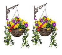Primrose Premium Large Artificial Outdoor Hanging Baskets With Flowers (Wildflower, Set of 2)