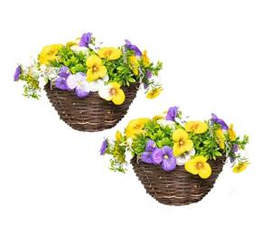 Primrose Premium Large Artificial Outdoor Hanging Baskets With Flowers (Yellow, Purple & White Pansy, Set of 2)