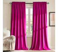 PRIMROSE PRIMROSE Hot Pink Curtains 90 inch for Living Room Velvet Blackout Rod Pocket Window Drapes Treatment Semi Room Darkening Decorative Curtains for Bedroom Set of 2 Panels