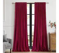 PRIMROSE Red Curtains 90 inch for Living Room Velvet Drapes Blackout Rod Pocket Back Tab Window Treatment Semi Room Darkening Decor Curtains for Bedroom Set of 2 Panels