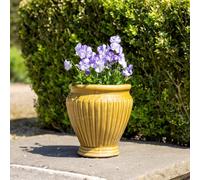 Primrose Rib Textured Glazed Terracotta Round Planter In Gloss Yellow 22Cm