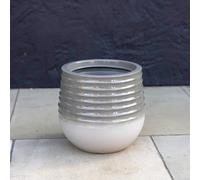 Primrose Ribbed Grey Ombre Round Outdoor Flower Pot Patio Garden Planter 30Cm