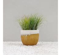 Primrose Ribbed Textured Glazed Round Patio Planter in Two Tone Yellow 45cm in Brown Primrose Brown