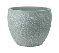 Primrose Round Bamboo Leaf Design Lightweight Outdoor All Weather Planter In Green 24Cm