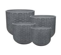 Primrose Round Charcoal & Grey Rattan Effect Patio Planter In Charcoal & Grey 44Cm