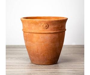 Primrose Round Terracotta Orange Planter with Ornate Flower and Drainage 36cm