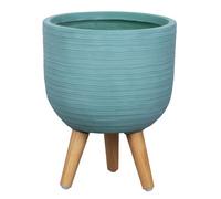 Primrose Round Textured Patio Planter With Wooden Legs In Blue 30Cm