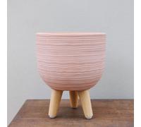 Primrose Round Textured Patio Planter with Wooden Legs in Pink 23cm Primrose Pink