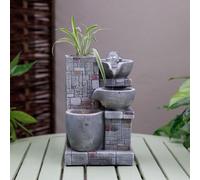 Primrose Rustic Cascading Bowls Tabletop Water Feature With Sphere & Led Lights