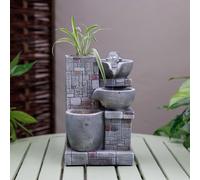 Primrose Rustic Cascading Bowls Tabletop Water Feature With Sphere & Led Lights