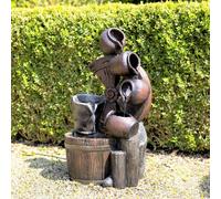 Primrose H61cm Santana Cascading Bowls Windmill & Bucket Water Feature with Lights Outdoor Garden Fountain