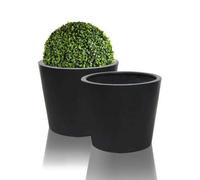 Primrose Set Of 2 Black Polystone Patio Garden Outdoor Round Planter 60Cm