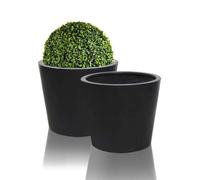 Primrose Set of 2 Black Polystone Patio Garden Outdoor Round Planter 60cm Primrose Black