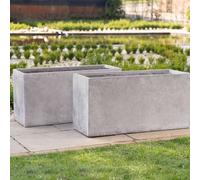 Primrose Set of 2 Grey Trough Handmade Fiberstone Planters 100cm Primrose Grey