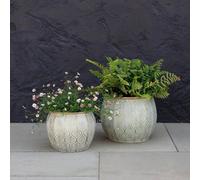 Primrose Set Of 2 Metal Leaf Design Spherical Decorative Planters In Cream 31Cm