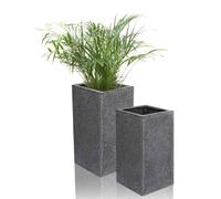 Primrose Set of 2 Poly-Terrazzo Black Tall Cube Outdoor Planters 60cm in Grey Primrose Grey